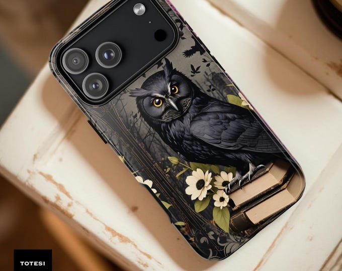 Books Goth Owl dark academia iPhone Samsung Galaxy phone cases, book owl lover gift