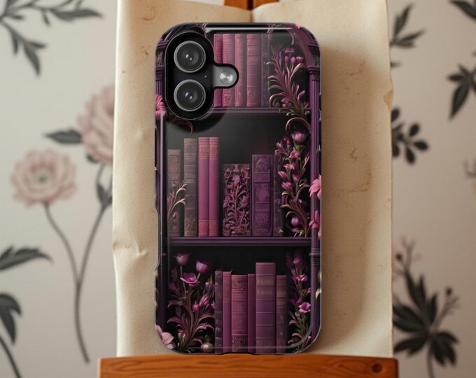 Dark Academia MagSafe iPhone Case – Vintage Bookshelf Pink Tough Protective Cover