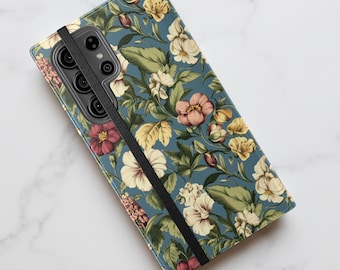 Vintage Botanical Faux Leather Wallet Phone Case: Card Holder & Stand