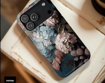 Magnetic Dark Floral iPhone Case, Moody  Tough Cover,  Magsafe Compatible