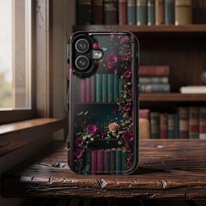 Magnetic Library Bookish Bookshelf phone Case: Dark Academia Style, Magsafe Compatible image 2