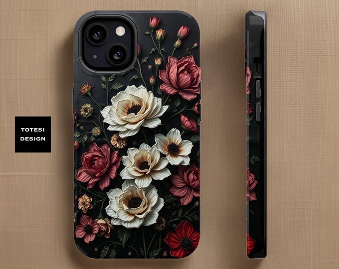 Dark floral gothic Magnetic iPhone tough phone cases 16 15 14 13 12  Plus Pro Max Mini Glossy matte  Gift for birthday