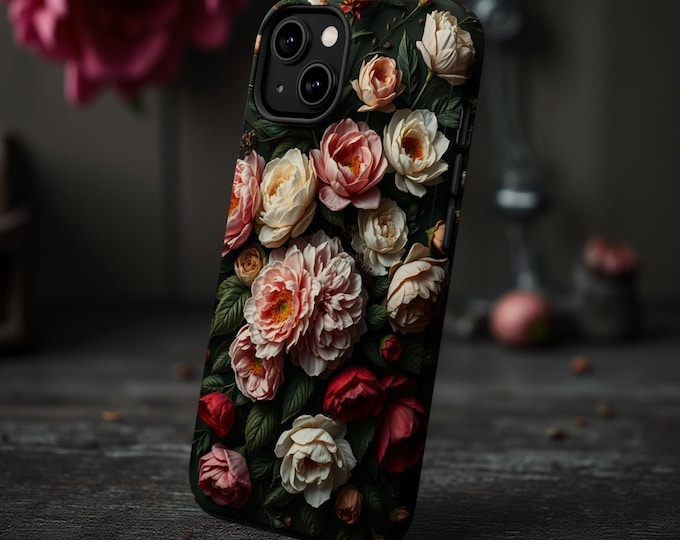 Magnetic Moody Floral Art  iPhone Case 17 16 15 14 : Gothic Design Impact resistant