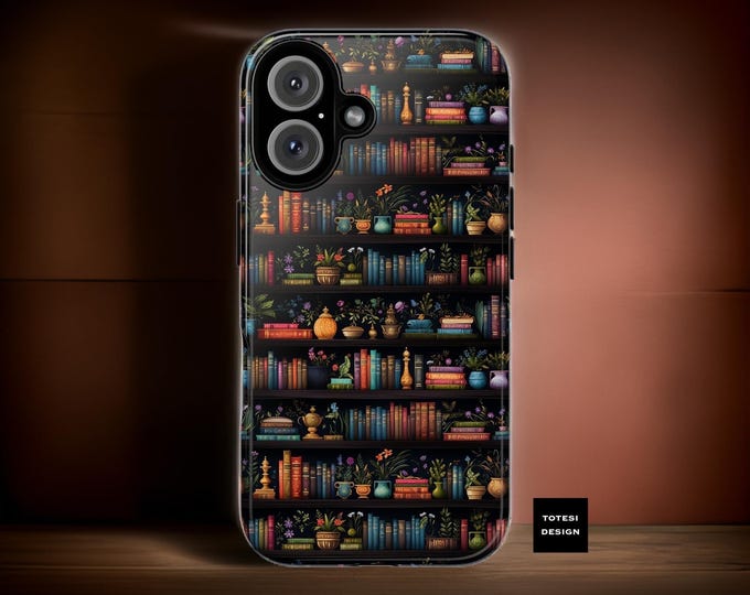 Cute Goth whimsical cozy book lover bookcase iPhone sturdy dual layer case - iPhone 15 14 13 12 11 Pro Max Plus Glossy Matte