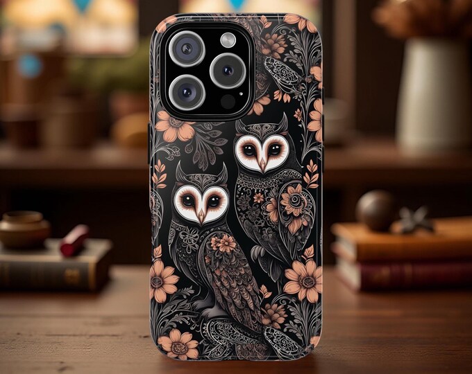Whimsy Goth Owls Tough PhoneCase - Samsung Galaxy iPhone 16 15 14 13 12 11 S25 S24 S23 S22 S21 Plus, Gift for Owl Lovers