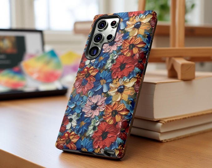 Boho cute Phone Cases Flower Aesthetic Impasto Art, Tough Cases | Gift for Her, iPhone 16 15 14 13 12 Samsung S25 S24 S23