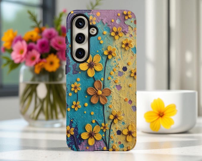 Tough Phone Case, Boho Hippie colorful abstract modern Art, Samsung Galaxy S25 S24 S23 iPhone 16 15 14 13, Sturdy Cover, Protective