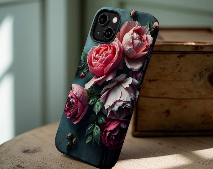 Teal Patina Floral MagSafe iPhone Case: Impact-Resistant