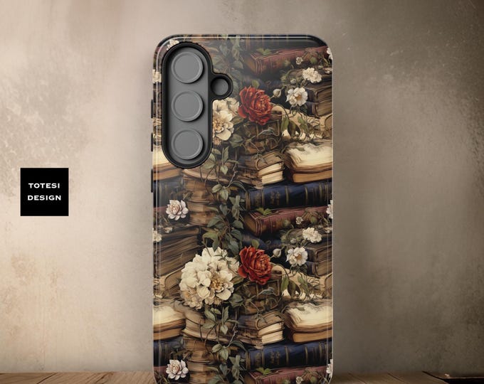 Phone Cases, Cute Floral Library Books Phone Cases, Book Worm Reader Student Gift, Samsung Galaxy S25 S24 S23 Ultra, iPhone 16-11 Pro Max