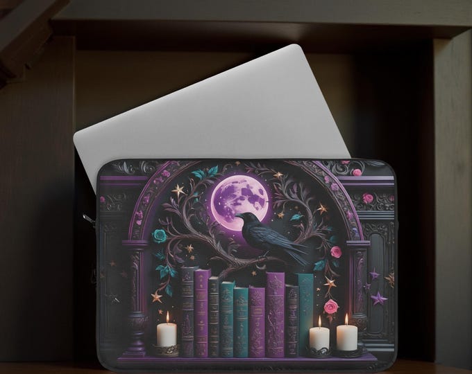 Goth ravens books laptop sleeve MacBook Air Pro case soft, ipad pro case, Plush fleece inside, 12 13 15 inch sleeve