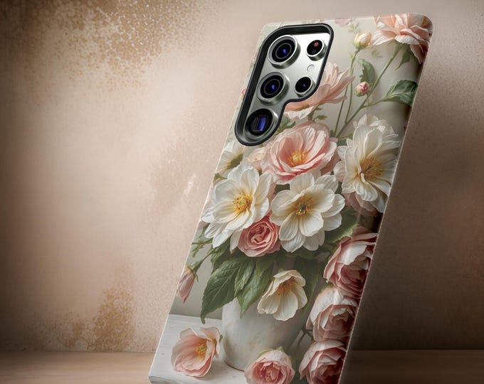 Boho Pretty Samsung Galaxy  Tough Case, Soft Pink Floral Art, Shabby Chic Phone Cover, S25 S24 S23, Still Life Floral, Gift for Her,