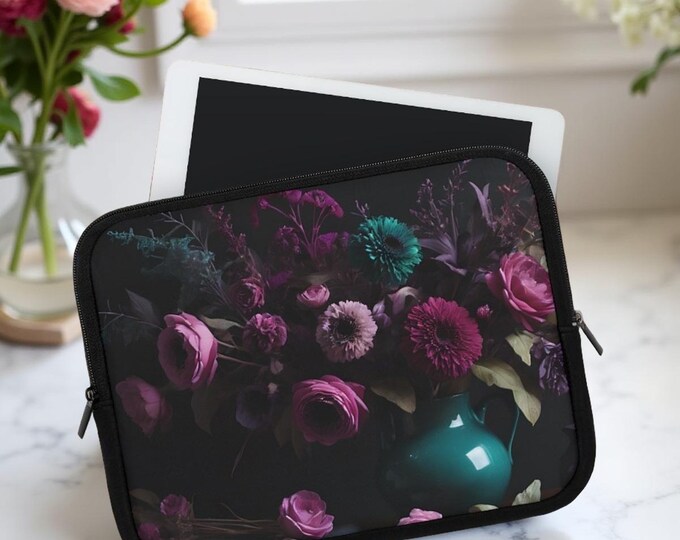 Moody Floral Laptop Sleeve - Dark Academia Tech Pouch, Stylish Computer Case, Gift for Students, Tech Lover, Back to School, Protective