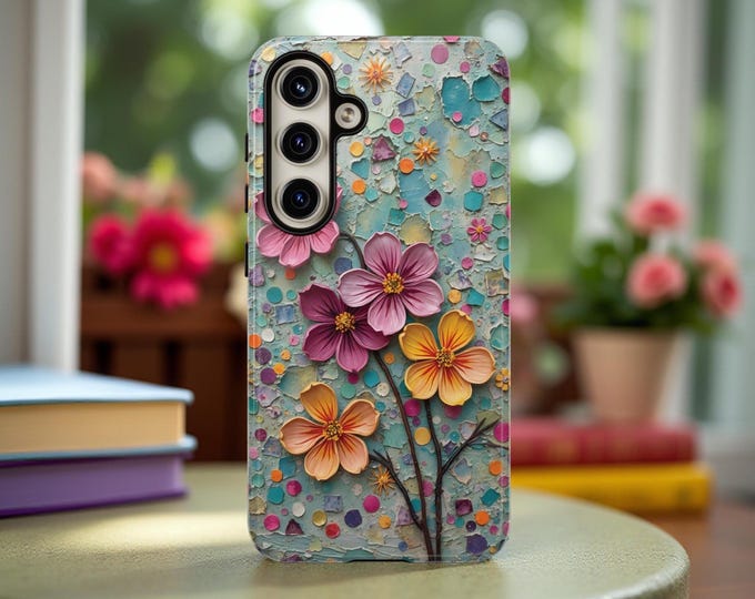 Boho Chic phone case Unique Flower art aesthetic Modern Art Tough Case for iPhone Samsung, Gift for Her, Spring Floral Whimsy Boho