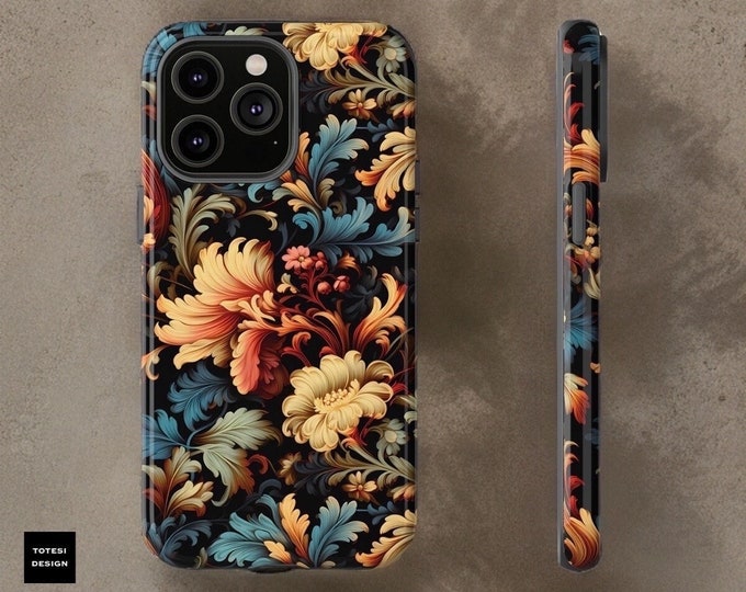 Botanical Vintage bohemian floral iPhone Tough Case 15 14 13 12 11 Pro Max Plus Mini| Glossy or Matte