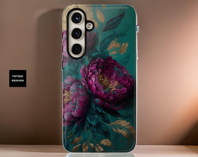 Elegant Dark Green Purple floral art Samsung Galaxy S24 S22 S21 Plus Ultra  iPhone tough cases | Google |Glossy Matte