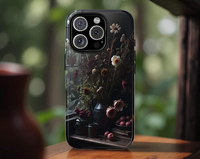Dark Floral Academia Phone Case, Tough Cases, Stylish Floral Design, Vintage Aesthetic, Gift for Nature Lovers, dark cottagecore