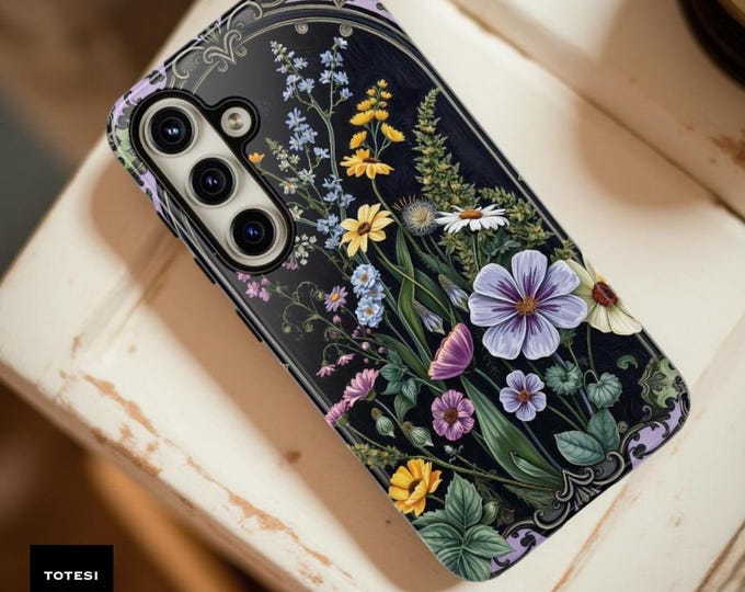 Dark Floral Wildflower Boho phone case | Art Nouveau Flowers, Vintage Tough Case