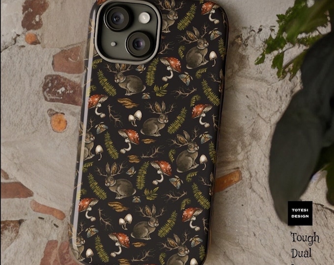 Enchanted forest mushroom hare cottagecore forest| iphoneTough Cases | 15 14 13 12 Pro Max plus| witchy Victorian vintage Goth| Glossy| Mat