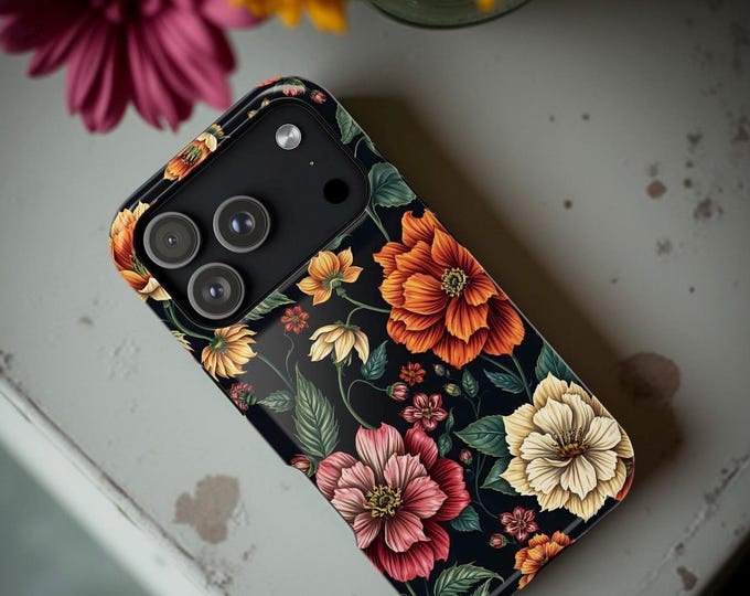 Vintage Dark Floral MagSafe iPhone Case iPhone 17 16 Tough Cover Elegant Botanical Design