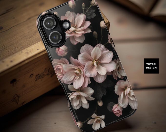 Romantic Pink Floral Black Phone Case: Bridal Shower Gift