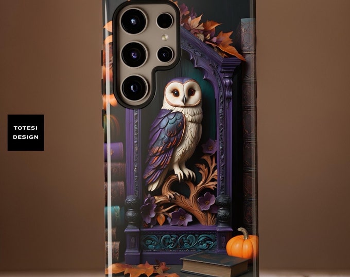Dark Academia Goth Owl Whimsical Fall Samsung Galaxy Tough Phone Cases S24 S23 S22 S21 Plus Ultra iPhone 15 14 13 12 11 Glossy or Matte
