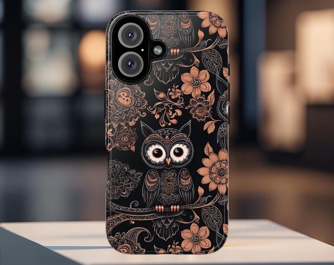 Tough Cases, Gothic Owl Floral Phone Covers for Samsung Galaxy iPhone - Gift for Owl Lovers, Dark Academia Accessories, Cute Goth Owl Tech
