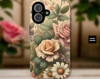 Tough Cases, Vintage Garden Floral Botanical Nature Phone Case, iPhone 16-11, Samsung S25 S23 S22 S21 plus ultra