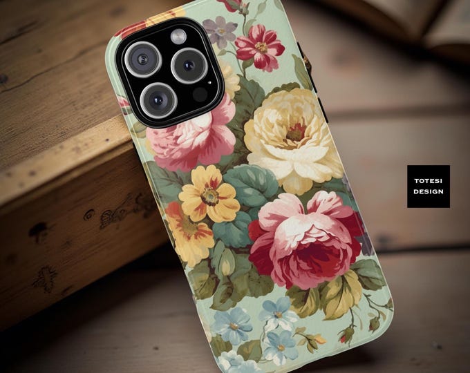 Vintage Floral Phone Case: Pastel Botanical Art, Tough Protective Design