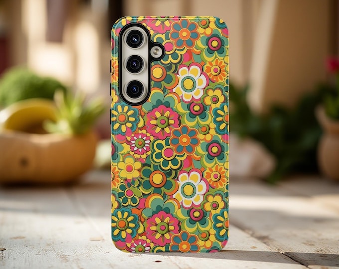 Retro Floral Pattern Galaxy S23 S24 S25 Phone Case | 60s Flower Power iPhone Cover