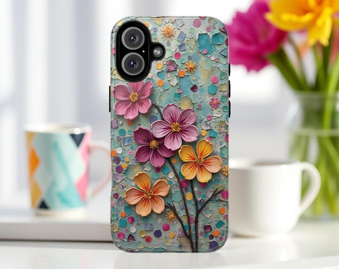 Boho Chic phone case Unique Flower art aesthetic Modern Art Tough Case for iPhone Samsung, Gift for Her, Spring Floral Whimsy Boho
