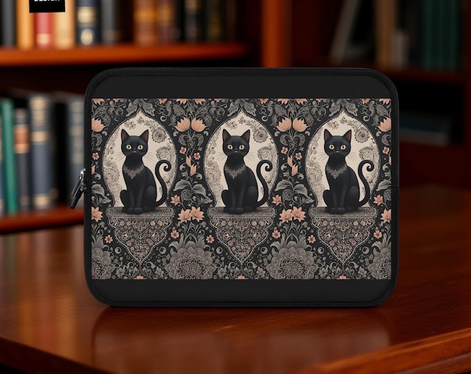 Boho Black Cat Laptop Sleeve Mac iPad Kindle Sleeve, Mac Padded, Back to School Work Tech Accessory Her , 7 10 13 15 17 inch, Cute Design