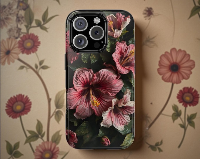 Dark Floral Academia Hibiscus Phone Case Samsung S25 S24 S23 Plus Ultra, iPhone 16 15 14 13 12 11 Pro Max Plus, Google Gift birthday matte