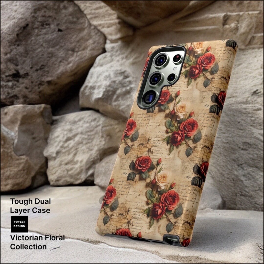 Whimsical Vintage Floral Red Roses iPhone 11,12,13,14,15 Pro Max, Mini