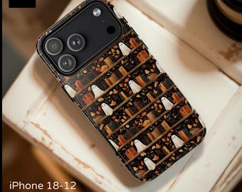 Cosy Fall Halloween cute ghosts books bookshelf tough dual layer phone case