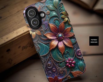 Bohemian Floral Art Phone Case: Teal Unique Design
