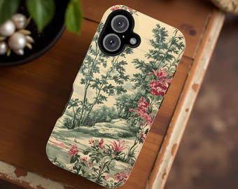Vintage Botanical Toile Magnetic iPhone Case, Floral Nature Gift for Mom, iPhone 16 15 14 13 Plus Pro Max, Tough Case