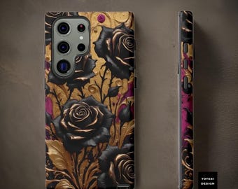 Gothic Roses Phone Case: Impact Resistant Cover