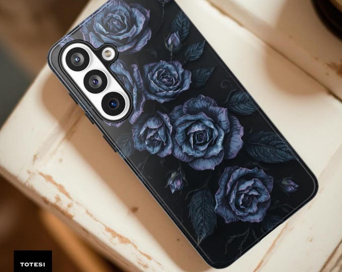 Gothic Dark Blue Floral Roses Phone CaseProtective