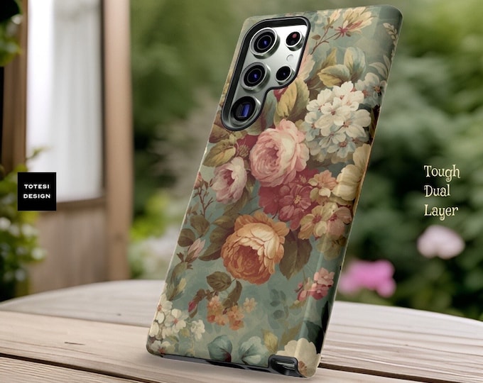 Soft pastel floral tough phone cases |Samsung S24 S23 S22, S21 Plus, Ultra| iPhone 16, 15, 14 13 12 Pro Max Plus | Google |Glossy Matte