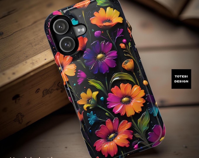 Black Neon Floral iPhone MagSafe Tough Case
