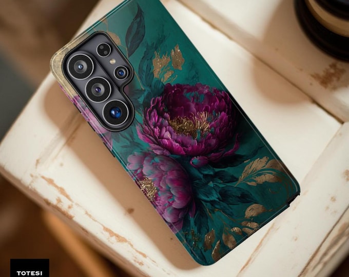 Floral Art Tough Phone Case: Vintage Turquoise Purple Design Samsung 26U