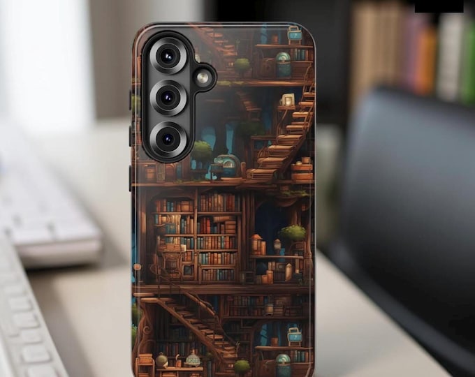 Tough Phone Case Bookshelves Library Books aesthetic Samsung Galaxy Tough Case S25 S24 S23 S22 S21 Plus Ultra| iPhone 16 15 14 13 12 11