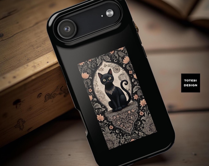 MagSafe iPhone Case: Vintage Gothic Black Cat Floral Art, Dual Layer