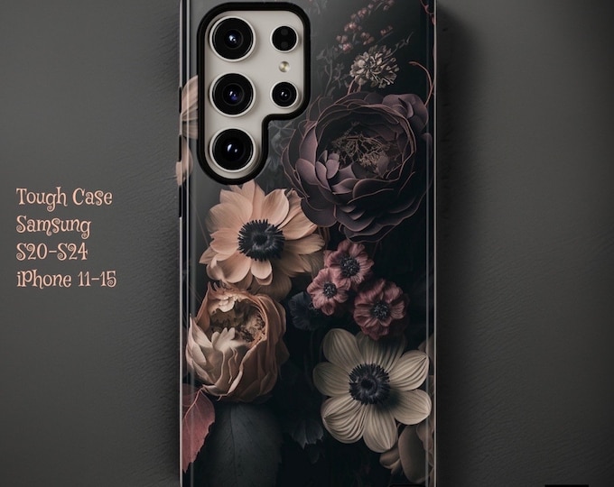 Dark Floral Academia, Samsung Galaxy Tough Case S24 S23 S22 S21 Ultra Plus| ornamental Victorian Gothic Black | Glossy Matte