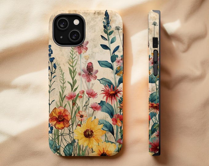 MagSafe Comp. boho Watercolor wildflower art iPhone case Botanical  iPhone Tough Case, Dual Layer Magnetic, Protective, 16 15 14 13