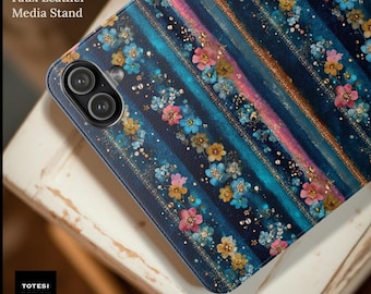 Floral Stripe Cardholder Flip Case | Phone Wallet Flip Case