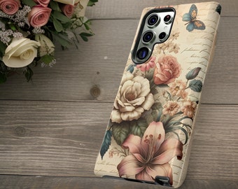 Floral Vintage Phone Case Samsung Google iPhone cases S23 S22 S21 S20 Plus Ultra , 15 14 13 12 Pro Max Plus Glossy or Matte