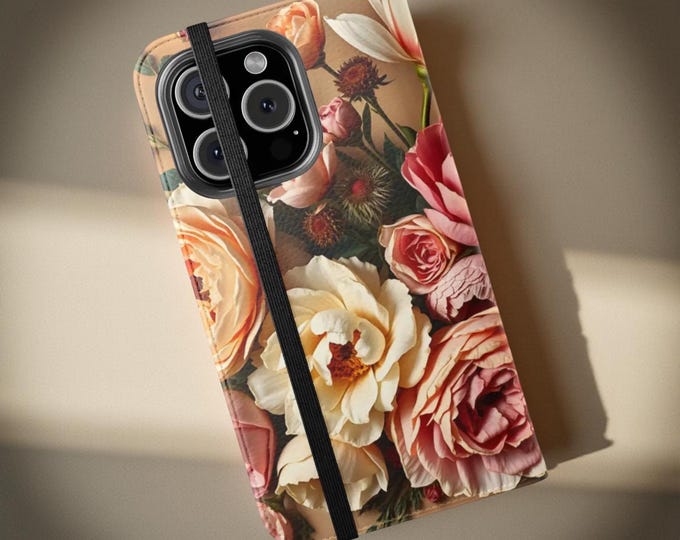 Floral Flip Wallet Phone Case, Boho botanical vintage Stylish Botanical  iPhone Samsung S25 S24