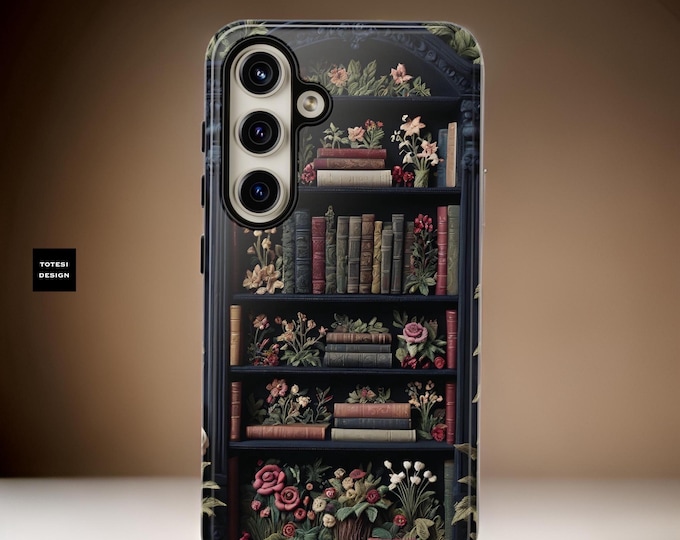 Library Phone Cases Goth dark academia books floral bookish iPhone  Samsung S24 S23 S22 Google, books phone case, 16 15 14 13 12 11 S24 S23