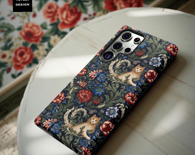 Garden Floral Cats Samsung Phone Tough Cases S25 S24 S23 S22 Plus, Ultra |  iPhone covers 16 15 14 13 12 11 Pro Max Plus | Matte or Glossy